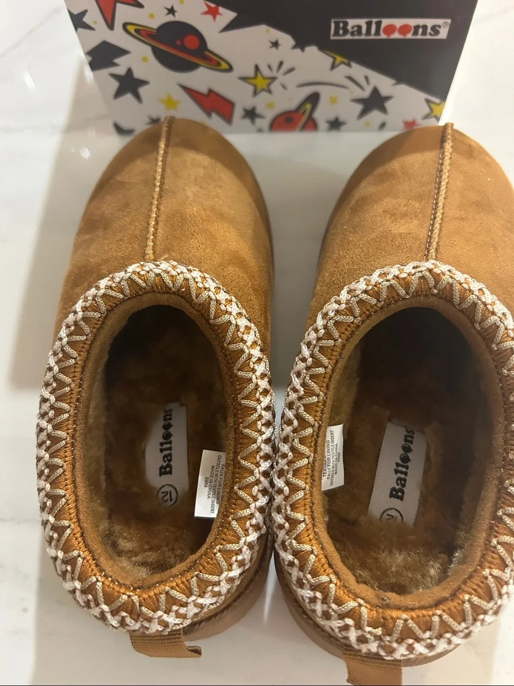 Kids Tan Cozy Slip-On Slippers with Faux Fur by